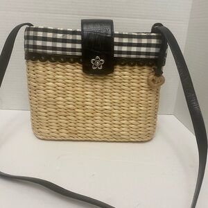 Brighton Black and Tan Straw Crossbody Bag